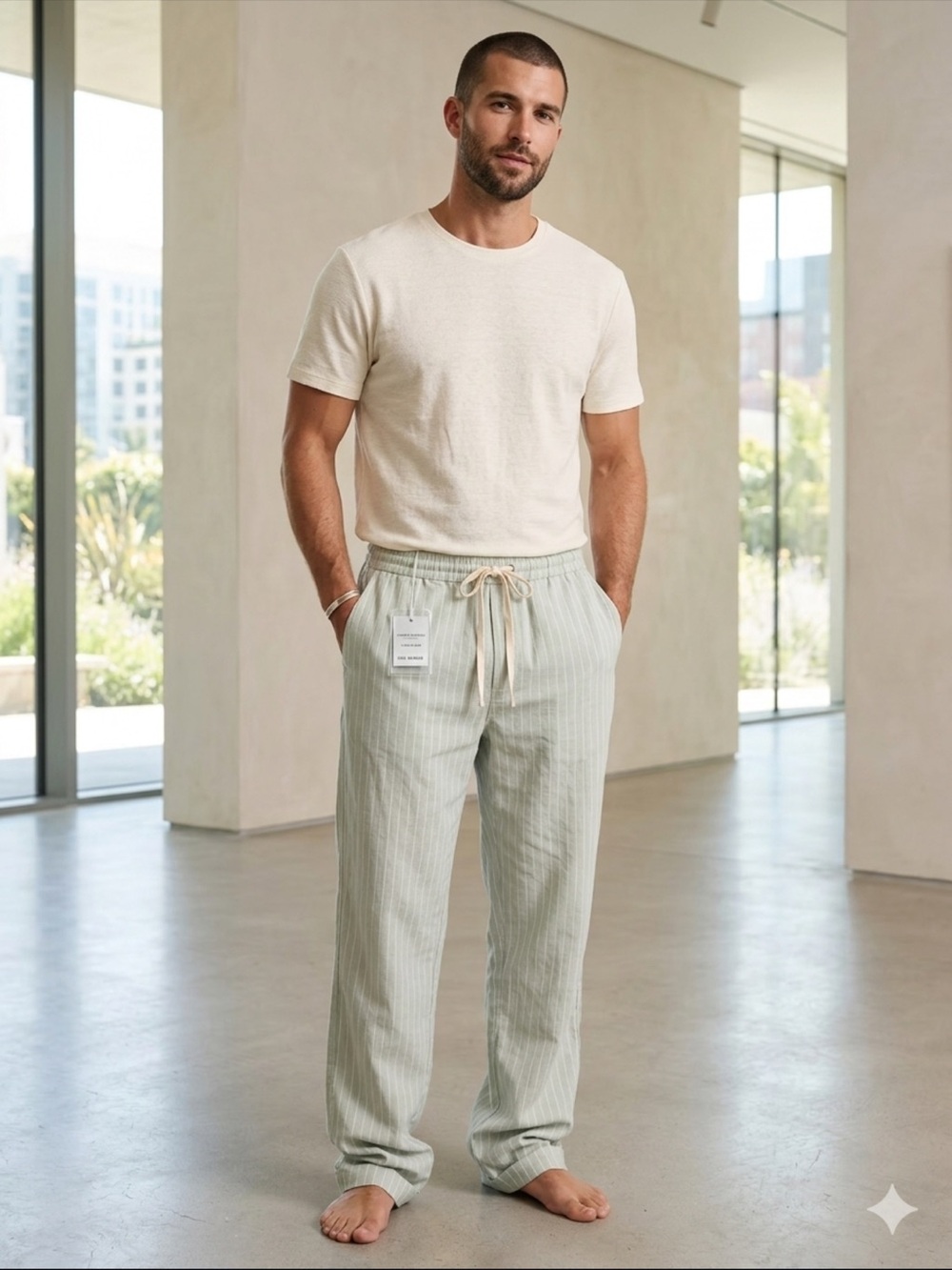 NWT Marine Layer Saturday Hemp Beach Pant Slim Straight XLarge Gray Stripe XL